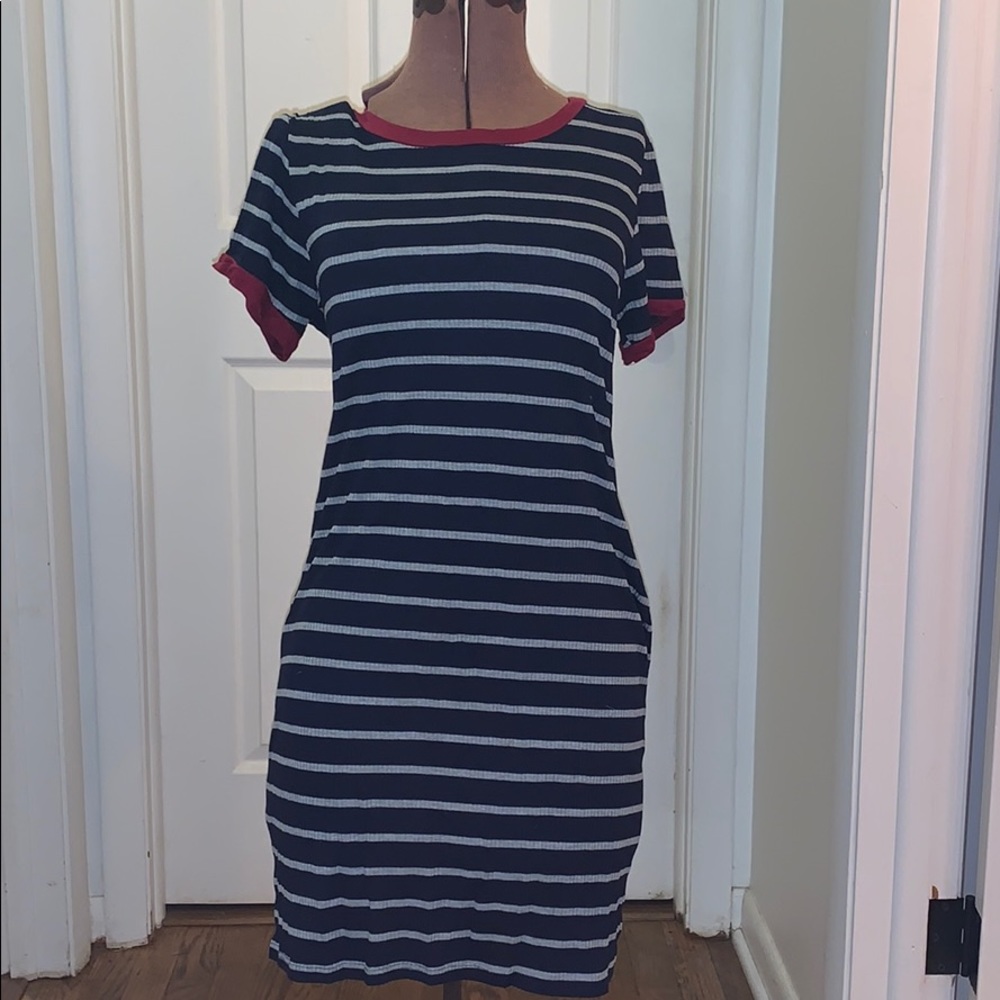 Blue & gray striped dress